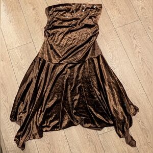 🆕 MINE NEW Juniors XL 2X Brown Velvet Jeweled DRESS‎ Sparkle Bling Strapless